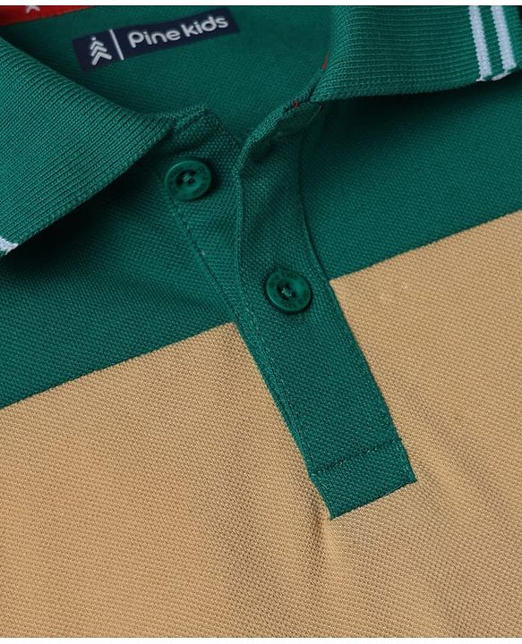 Pine Kids Knit with Half Sleeves Polo T-Shirt Tree Embroidery in Offwhite