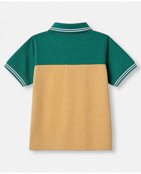 Pine Kids Knit with Half Sleeves Polo T-Shirt Tree Embroidery in Offwhite