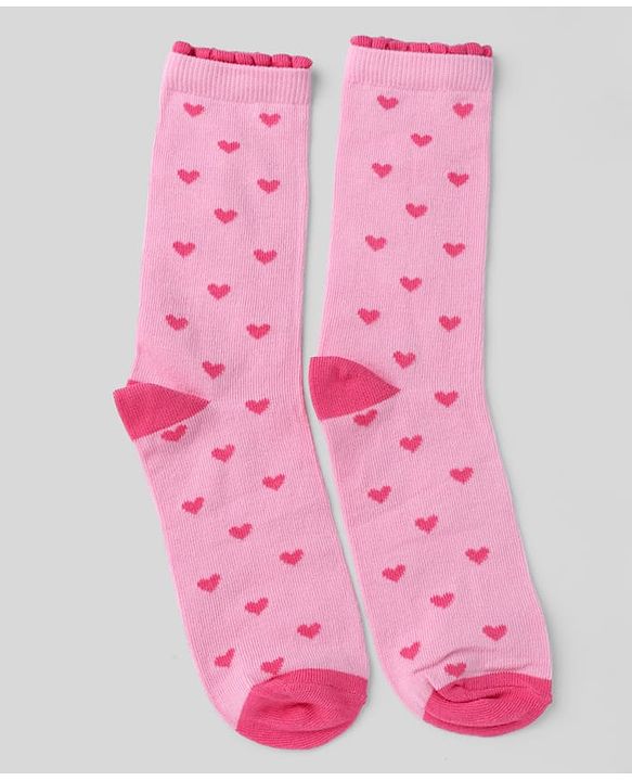 Pine Kids Cotton Knit Mid Calf Length Stripes Socks With Heart Design Pack Of 3 -Pink & White