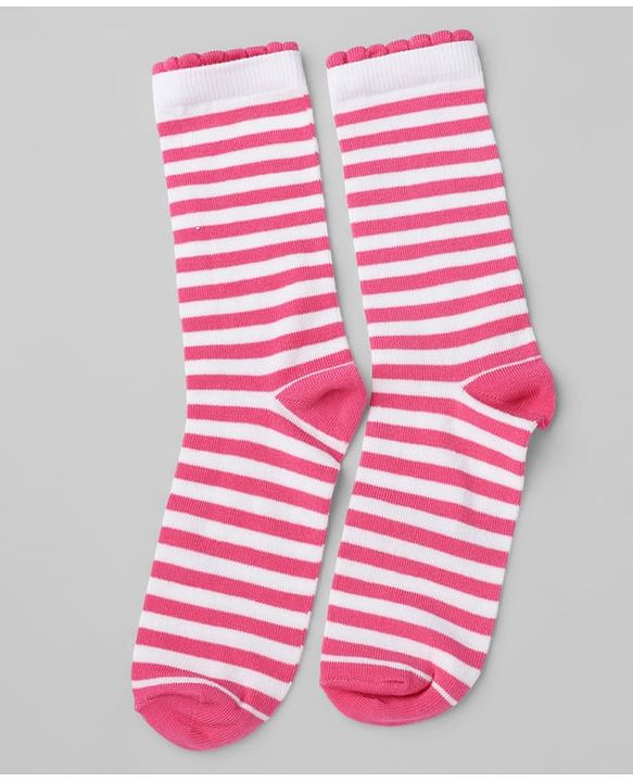 Pine Kids Cotton Knit Mid Calf Length Stripes Socks With Heart Design Pack Of 3 -Pink & White