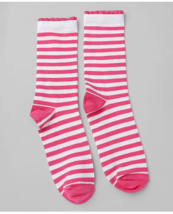 Pine Kids Cotton Knit Mid Calf Length Stripes Socks With Heart Design Pack Of 3 -Pink & White