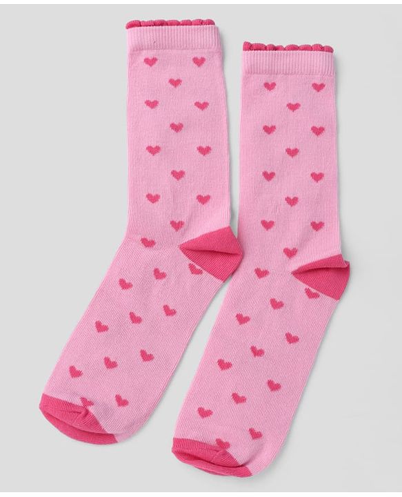 Pine Kids Cotton Knit Mid Calf Length Stripes Socks With Heart Design Pack Of 3 -Pink & White