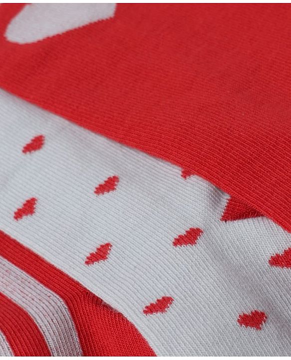 Pine Kids Cotton Knit Mid Calf Length Striped Socks With Heart Design Pack Of 3 -Red