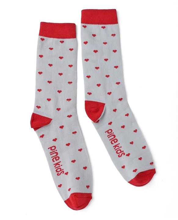 Pine Kids Cotton Knit Mid Calf Length Striped Socks With Heart Design Pack Of 3 -Red