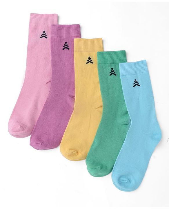 Pine Kids Cotton Knit Mid Calf Length Solid Socks Pack Of 5 - Blue Green Yellow Purple & Plum