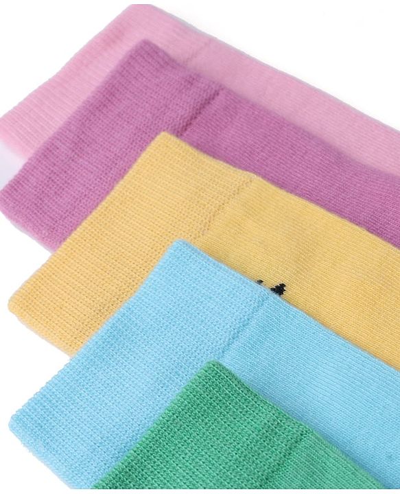 Pine Kids Cotton Knit Mid Calf Length Solid Socks Pack Of 5 - Blue Green Yellow Purple & Plum