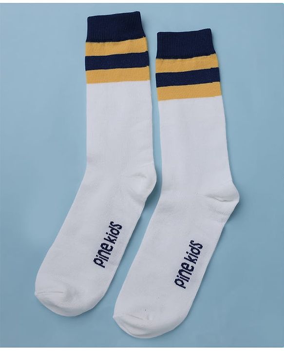 Pine Kids Cotton Mix Knit Below Knee Length Striped Socks Pack of 3 - White
