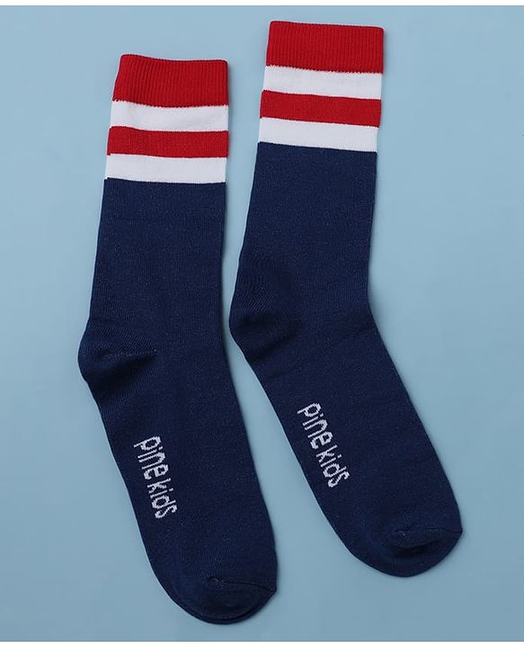 Pine Kids Cotton Mix Knit Below Knee Length Striped Socks Pack of 3 - White