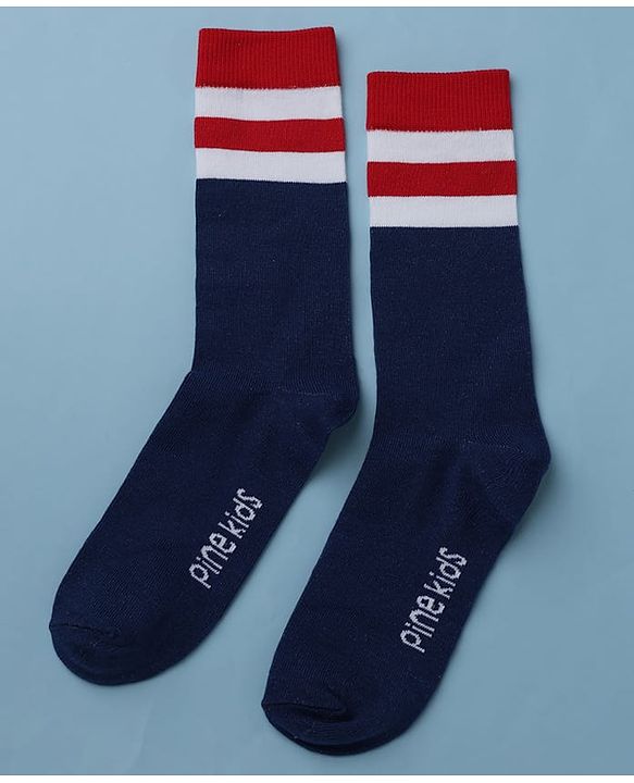 Pine Kids Cotton Mix Knit Below Knee Length Striped Socks Pack of 3 - White
