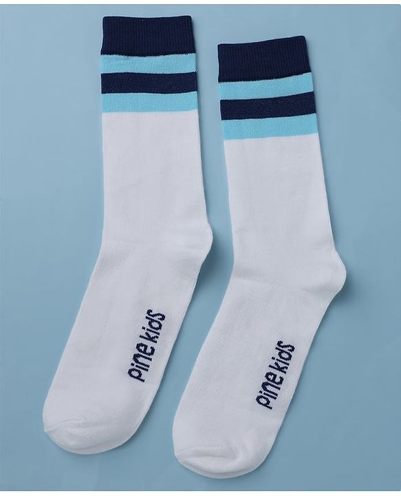 Pine Kids Cotton Mix Knit Below Knee Length Striped Socks Pack of 3 - White