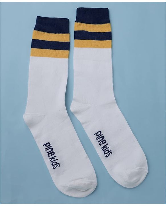 Pine Kids Cotton Mix Knit Below Knee Length Striped Socks Pack of 3 - White