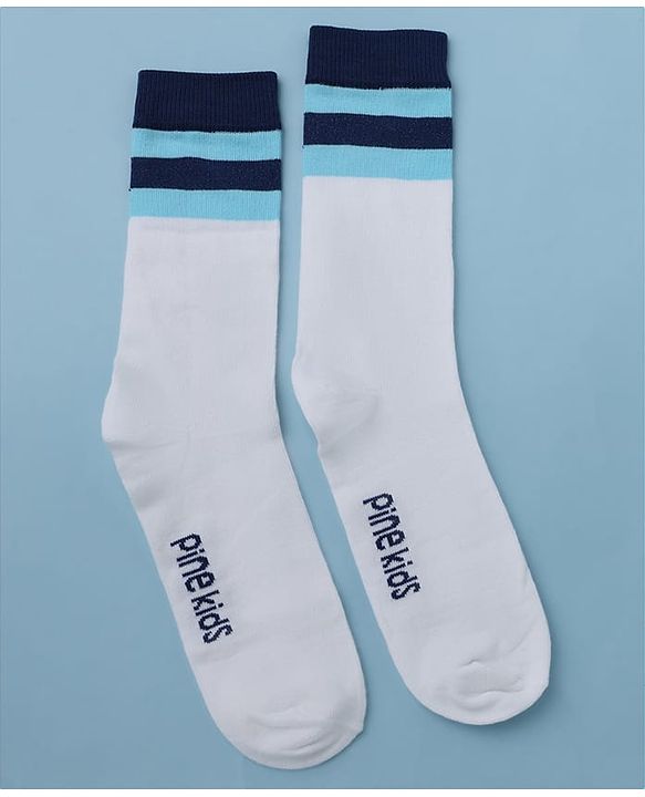 Pine Kids Cotton Mix Knit Below Knee Length Striped Socks Pack of 3 - White