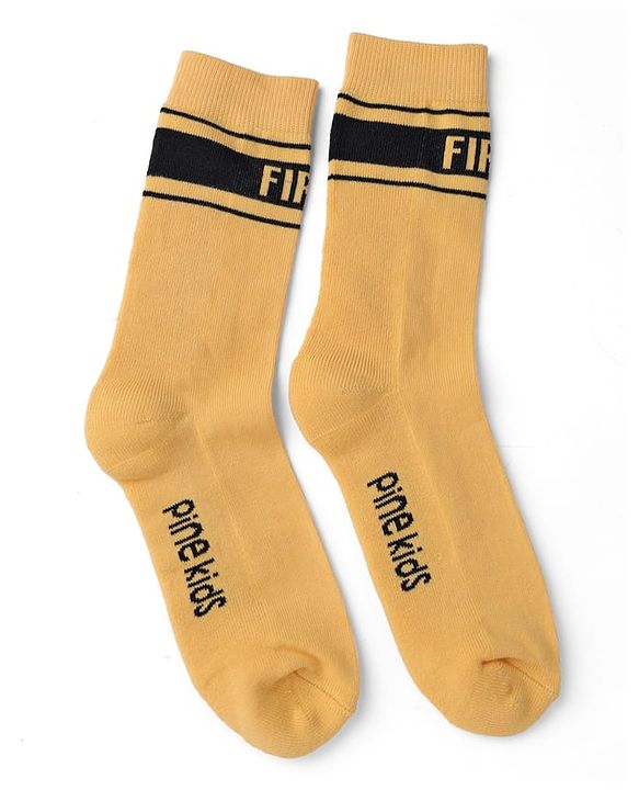 Pine Kids Cotton Knit Mid Calf Length Socks With Pine Kids Text Design Pack Of 3 -Blue Green & Mustard