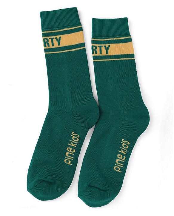 Pine Kids Cotton Knit Mid Calf Length Socks With Pine Kids Text Design Pack Of 3 -Blue Green & Mustard