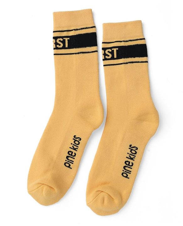 Pine Kids Cotton Knit Mid Calf Length Socks With Pine Kids Text Design Pack Of 3 -Blue Green & Mustard