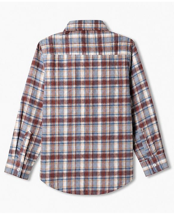 Pine Kids 100% Cotton Woven Full Sleeves Tartan Checkered Shirt - Beige
