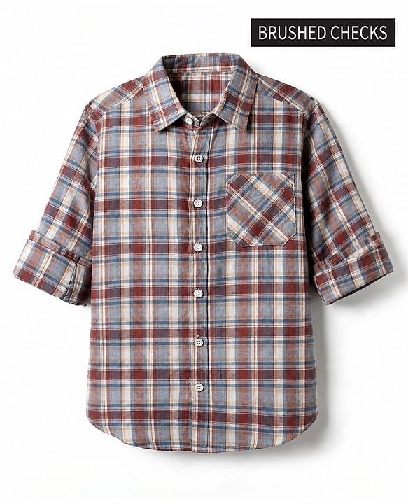 Pine Kids 100% Cotton Woven Full Sleeves Tartan Checkered Shirt - Beige