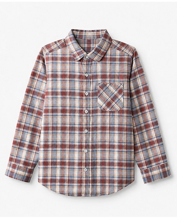 Pine Kids 100% Cotton Woven Full Sleeves Tartan Checkered Shirt - Beige