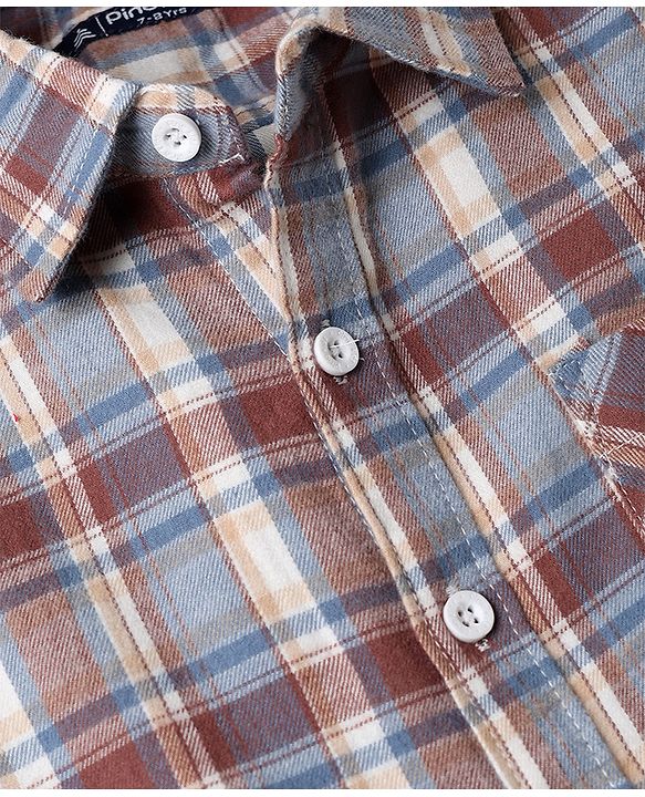 Pine Kids 100% Cotton Woven Full Sleeves Tartan Checkered Shirt - Beige