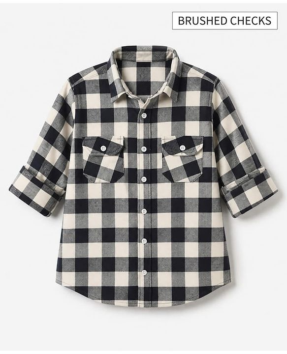 Pine Kids 100% Cotton Woven Full Sleeves Checked Shirt - Black