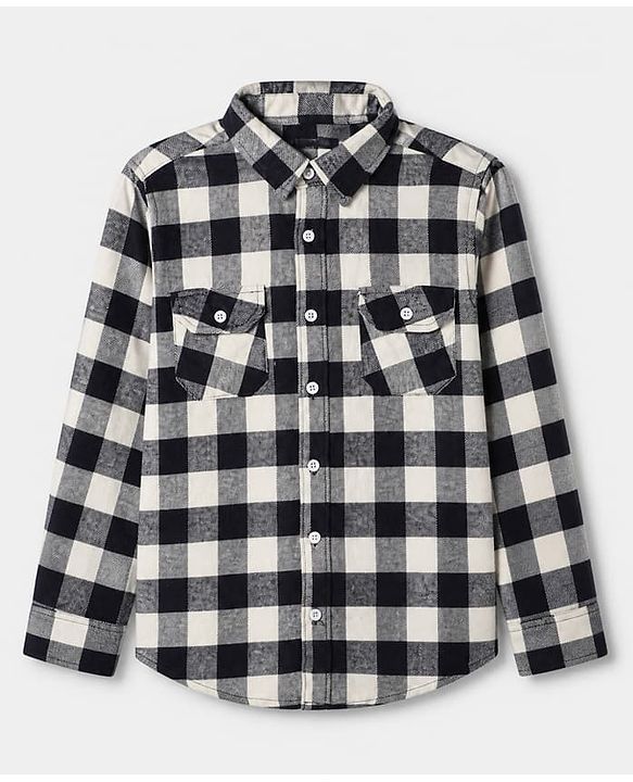 Pine Kids 100% Cotton Woven Full Sleeves Checked Shirt - Black