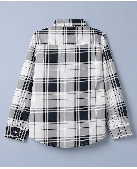 Pine Kids 100% Cotton Woven Full Sleeves Tartan Plaid Checks Shirt With Text Printed Tank Tee - White