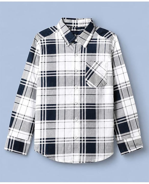 Pine Kids 100% Cotton Woven Full Sleeves Tartan Plaid Checks Shirt With Text Printed Tank Tee - White