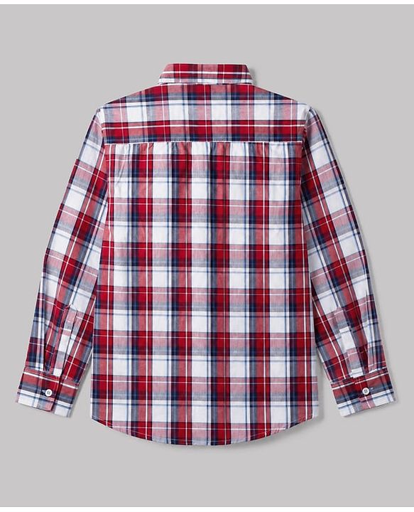 Pine Kids 100% Cotton Woven Full Sleeves Tartan Checks Shirt and Tank Top with Street Competition Print - Red