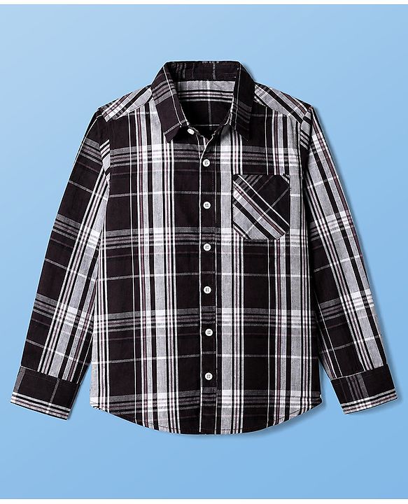 Pine Kids 100% Cotton Woven Full Sleeves Checks Shirt and Tank Top in Black