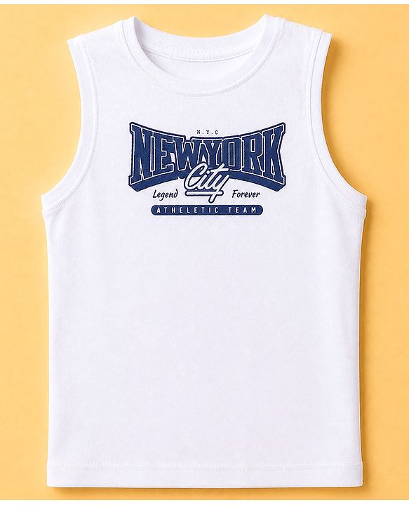 Pine Kids 100% Cotton Woven Shirt and Tank Top Set with Full Sleeves and N.Y. City Athletics Print in Blue for 4-5 Years