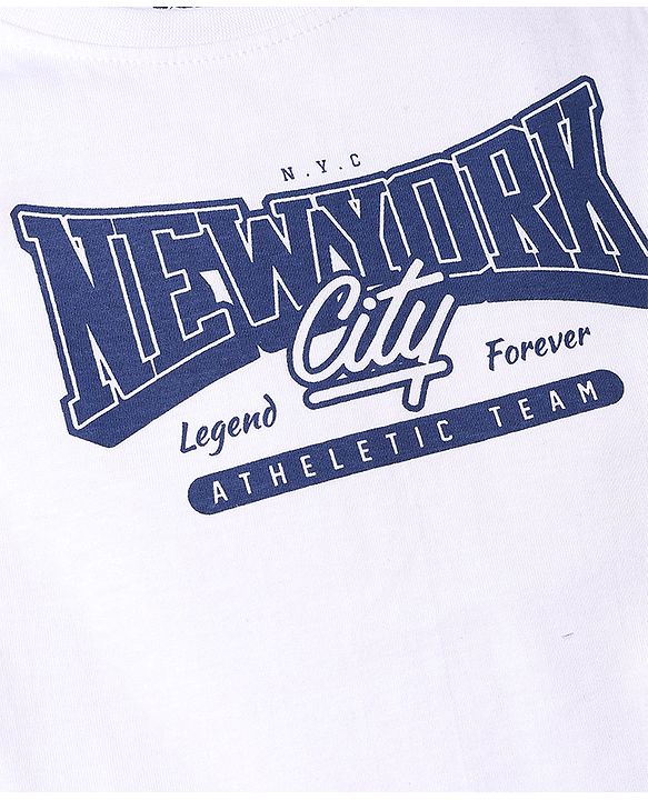Pine Kids 100% Cotton Woven Shirt and Tank Top Set with Full Sleeves and N.Y. City Athletics Print in Blue for 4-5 Years