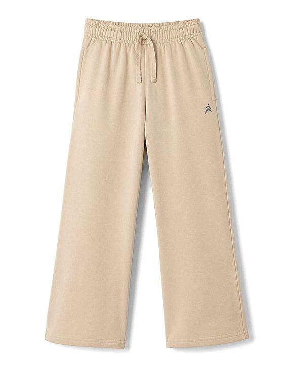 Pine Active Knit Full Length Solid Flared Track Pants in Beige