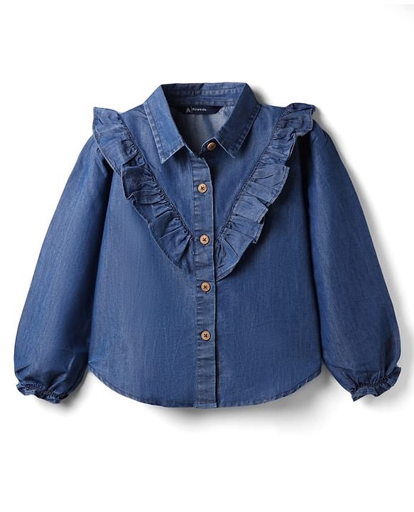 Pine Kids Cotton Blend Denim Top with Full Sleeves - Navy Blue