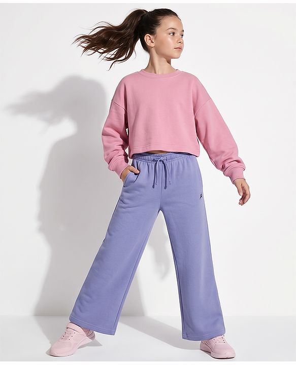 Pine Active Knit Full Length Solid Flared Track Pants in Lavender