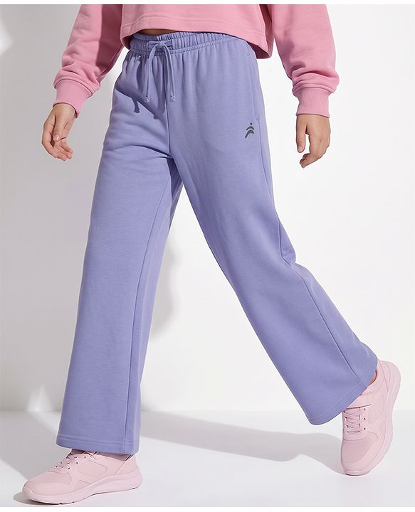 Pine Active Knit Full Length Solid Flared Track Pants in Lavender
