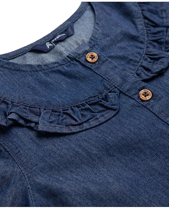 Pine Kids Cotton Mix Woven Denim Top with Full Sleeves in Navy Blue