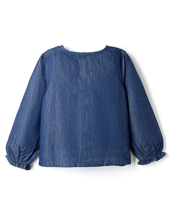 Pine Kids Cotton Mix Woven Denim Top with Full Sleeves in Navy Blue