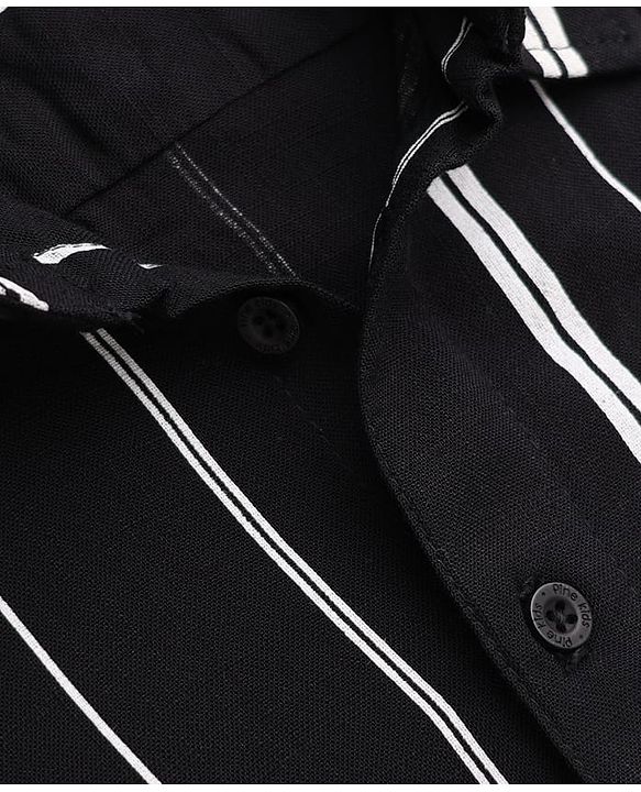 Pine Kids 100% Cotton Woven Striped Shirt with Half Sleeves - Black