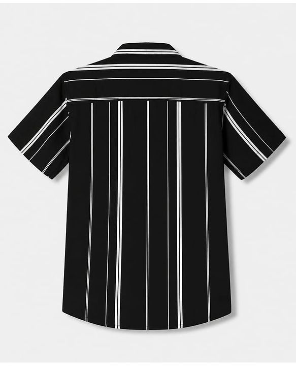 Pine Kids 100% Cotton Woven Striped Shirt with Half Sleeves - Black