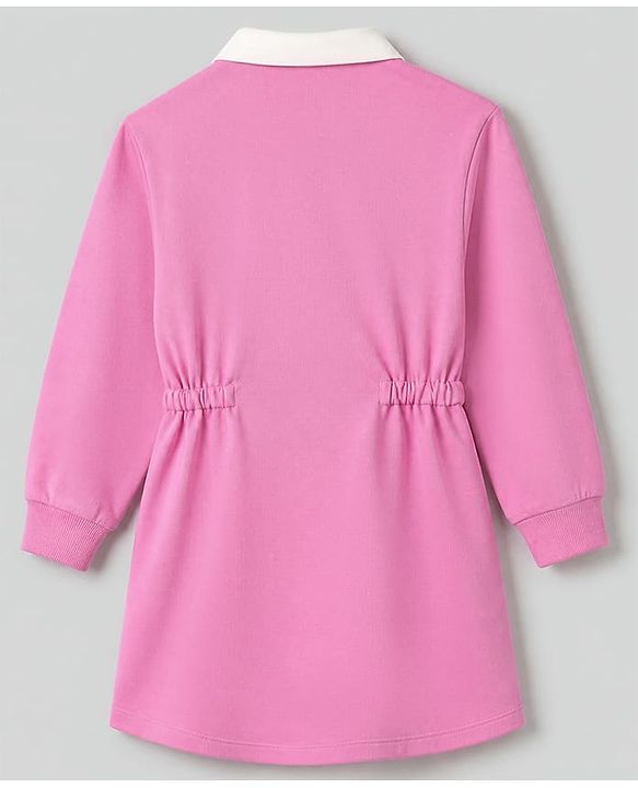Pine Kids Cotton Knit Winter Dress with Full Sleeves and New York Print in Pink for 4-5 Years