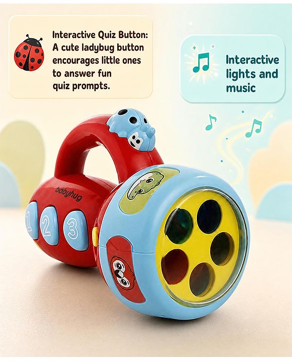 Babyhug Musical Learning Torch for Toddlers| Color-Changing Flashlight| Animal Sounds & Music| Numbers & Color Learning Toy| Interactive Toy| Gifting Option | Yellow