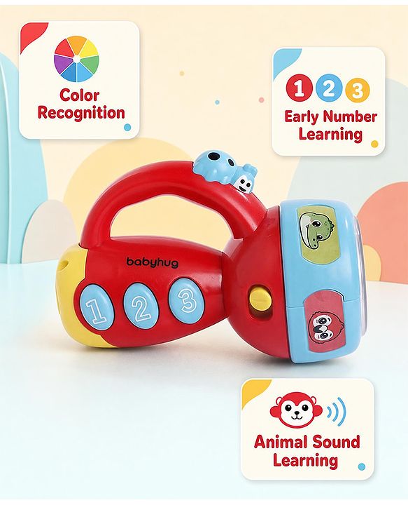 Babyhug Musical Learning Torch for Toddlers| Color-Changing Flashlight| Animal Sounds & Music| Numbers & Color Learning Toy| Interactive Toy| Gifting Option | Yellow