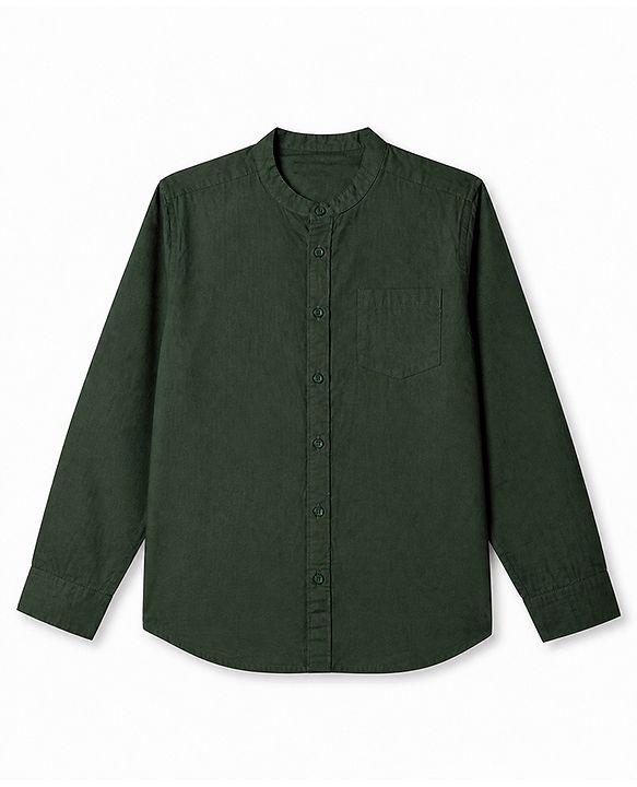 Pine Kids 100% Cotton Woven Solid Shirt with Full Sleeves in Olive Green