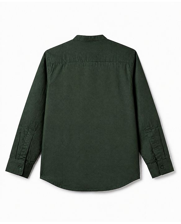 Pine Kids 100% Cotton Woven Solid Shirt with Full Sleeves in Olive Green