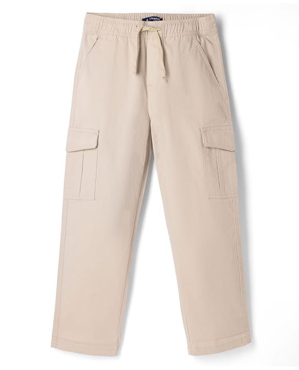 Pine Kids Cotton Elastane Woven Full Length Trouser with Cargo Pockets - Beige