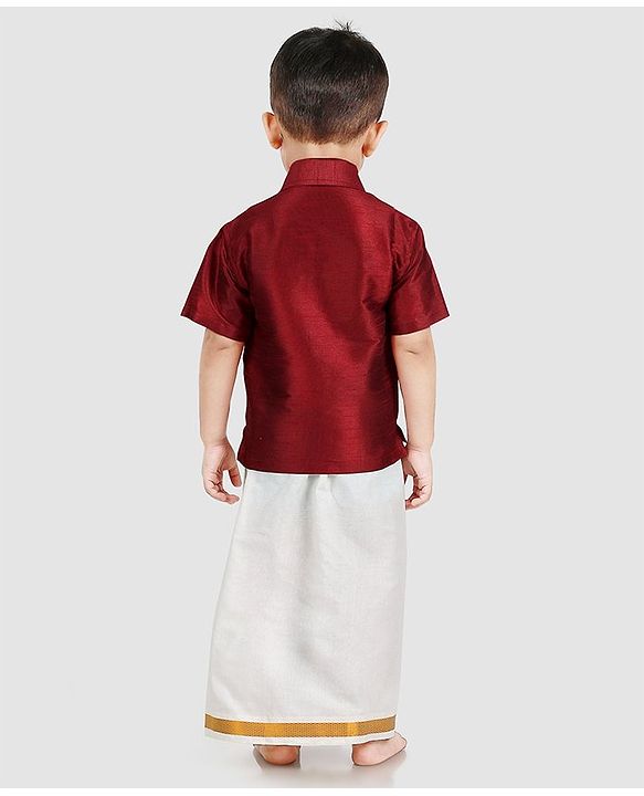 Babyhug Half Sleeve Shirt & Mundu Set - Maroon White