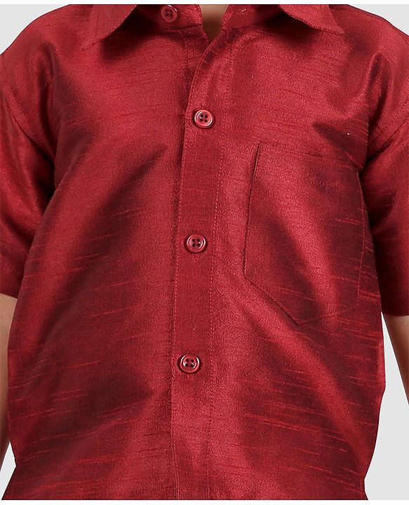Babyhug Half Sleeve Shirt & Mundu Set - Maroon White
