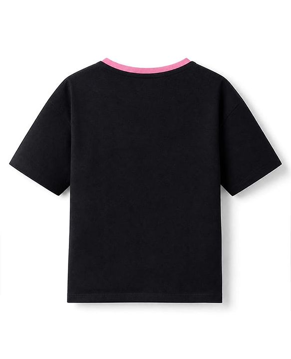 Pine Kids Disney 100% Cotton Knit Single Jersey T-Shirt with Half Sleeves and Minnie Mouse Print - Black
