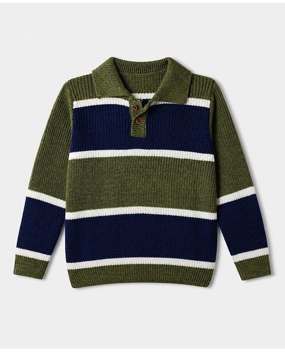 Pine Kids Knit Pullovers with Full Sleeves and Striped Design in Green