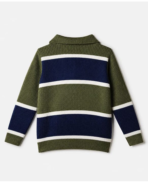 Pine Kids Knit Pullovers with Full Sleeves and Striped Design in Green